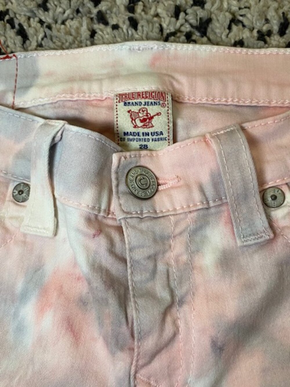VTG True Religion Skinny Jeans Pink/ Grey Camo 28 Cotton Low Rise